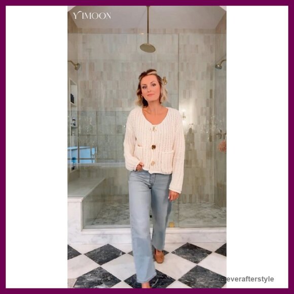 Chunky Knit Cropped Cardigan Button Down Open Front Sweater Y2K Chic - Picture 7 of 8